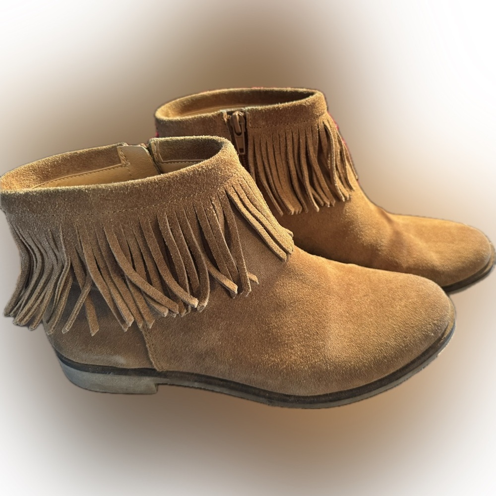 Lucky Brand LK - Galley Honey Oiled Suede Fringe Booties - Size 8.5M